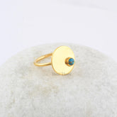 Copper Turquoise Ring - 925 Solid Silver - Gold Plated Ring - Disc Ring - Custom Jewelry - Jewelry For Grand Daughter - Gift For Ladies